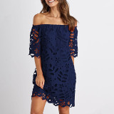 Lace Trim Mid-Sleeve Work Dress