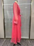 V-Neck Split Waist Long Sleeve Flowing Solid Color Maxi Dress
