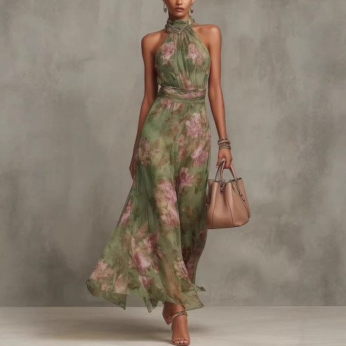 Halter Neck Printed Maxi Dress