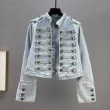 Slim Fit Stand Collar Long Sleeve Denim Jacket