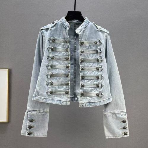 Slim Fit Stand Collar Long Sleeve Denim Jacket