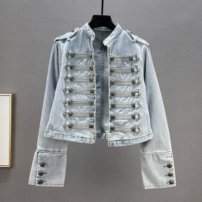 Slim Fit Stand Collar Long Sleeve Denim Jacket