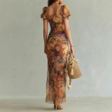 V-Neck Waist-Cinching Ruffle Hem Dress
