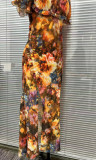 V-Neck Waist-Cinching Ruffle Hem Dress