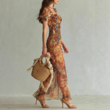 V-Neck Waist-Cinching Ruffle Hem Dress