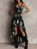 Strappy V-Neck Waist-Cinching High Slit Maxi Dress