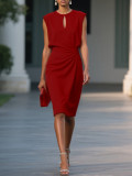 Vintage Chic Cross-Front Solid Color Knot Neck Hollow-Out Dress