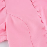 High-Neck Puff Sleeve High-Waisted Dress