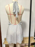 Polka Dot Sleeveless Halter Neck Waist-Cinching Mini Dress