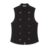 Casual Loose Fit Solid Color Sleeveless Zip Button Shirt