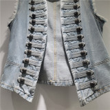 Vintage European Court Style Slim-Fit Sleeveless Denim Vest