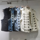 Chic Metal Buckle Sleeveless Stand Collar Vest for Women