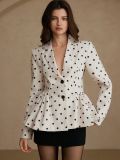 Polka Dot Printed Waist-Cinching Peplum Blazer