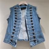 Vintage European Court Style Slim-Fit Sleeveless Denim Vest