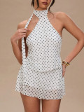 Polka Dot Sleeveless Halter Neck Waist-Cinching Mini Dress