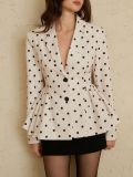 Polka Dot Printed Waist-Cinching Peplum Blazer