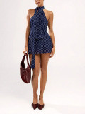 Polka Dot Sleeveless Halter Neck Waist-Cinching Mini Dress