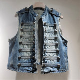 Chic Metal Buckle Sleeveless Stand Collar Vest for Women