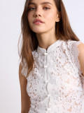 Lace Button Sleeveless Stand Collar Vest Top