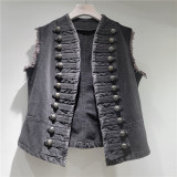 Vintage European Court Style Slim-Fit Sleeveless Denim Vest