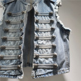 Chic Metal Buckle Sleeveless Stand Collar Vest for Women