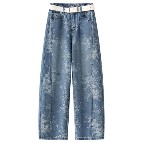 Stylish Blue Printed Denim Flared Pants