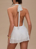Polka Dot Sleeveless Halter Neck Waist-Cinching Mini Dress