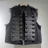Chic Metal Buckle Sleeveless Stand Collar Vest for Women