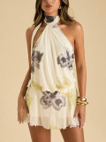 Polka Dot Sleeveless Halter Neck Waist-Cinching Mini Dress