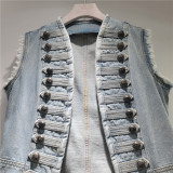 Vintage European Court Style Slim-Fit Sleeveless Denim Vest