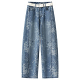 Stylish Blue Printed Denim Flared Pants
