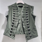 Vintage European Court Style Slim-Fit Sleeveless Denim Vest