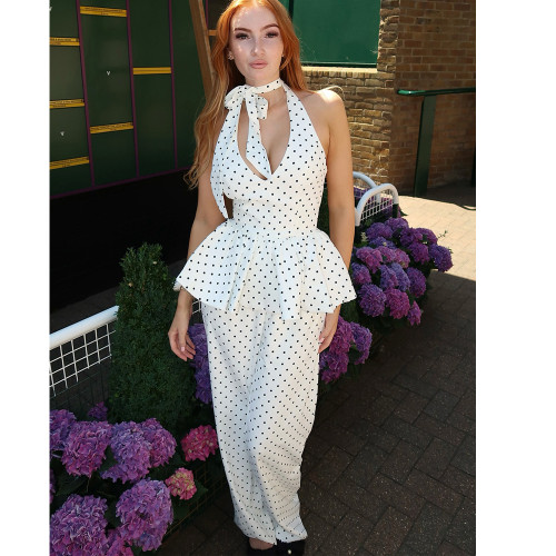 Polka Dot Halter Neck Tank Top + Wide-Leg Pants Set