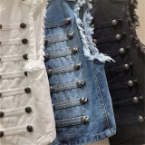 Chic Metal Buckle Sleeveless Stand Collar Vest for Women