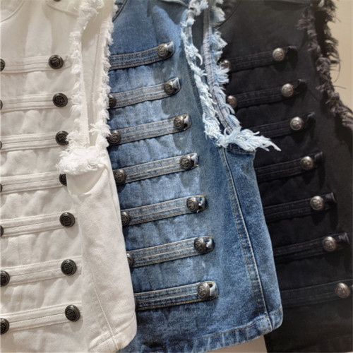Chic Metal Buckle Sleeveless Stand Collar Vest for Women