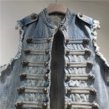 Chic Metal Buckle Sleeveless Stand Collar Vest for Women