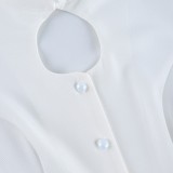 Stylish Stand Collar Puff Sleeve Waist-Cinched Shirt