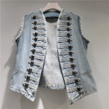 Vintage European Court Style Slim-Fit Sleeveless Denim Vest