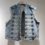Chic Metal Buckle Sleeveless Stand Collar Vest for Women