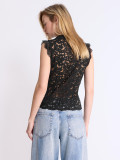 Lace Button Sleeveless Stand Collar Vest Top