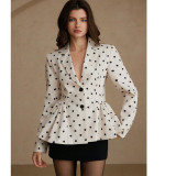 Polka Dot Printed Waist-Cinching Peplum Blazer