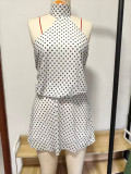 Polka Dot Sleeveless Halter Neck Waist-Cinching Mini Dress
