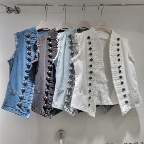 Vintage European Court Style Slim-Fit Sleeveless Denim Vest
