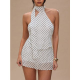 Polka Dot Sleeveless Halter Neck Waist-Cinching Mini Dress