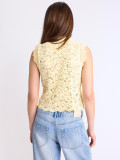 Lace Button Sleeveless Stand Collar Vest Top
