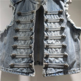 Chic Metal Buckle Sleeveless Stand Collar Vest for Women
