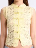 Lace Button Sleeveless Stand Collar Vest Top
