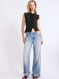 Lace Button Sleeveless Stand Collar Vest Top
