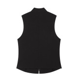 Casual Loose Fit Solid Color Sleeveless Zip Button Shirt