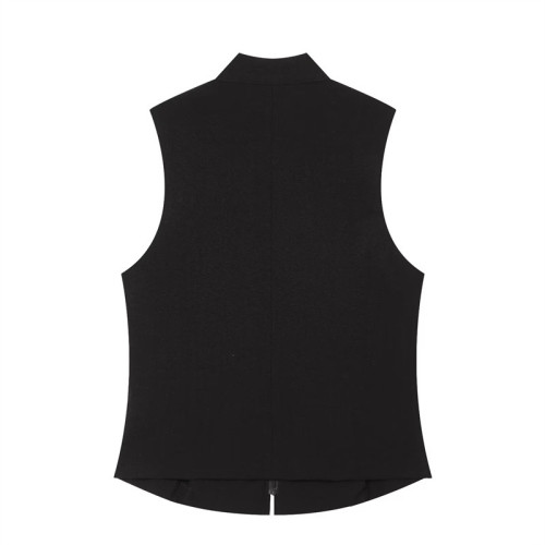 Casual Loose Fit Solid Color Sleeveless Zip Button Shirt